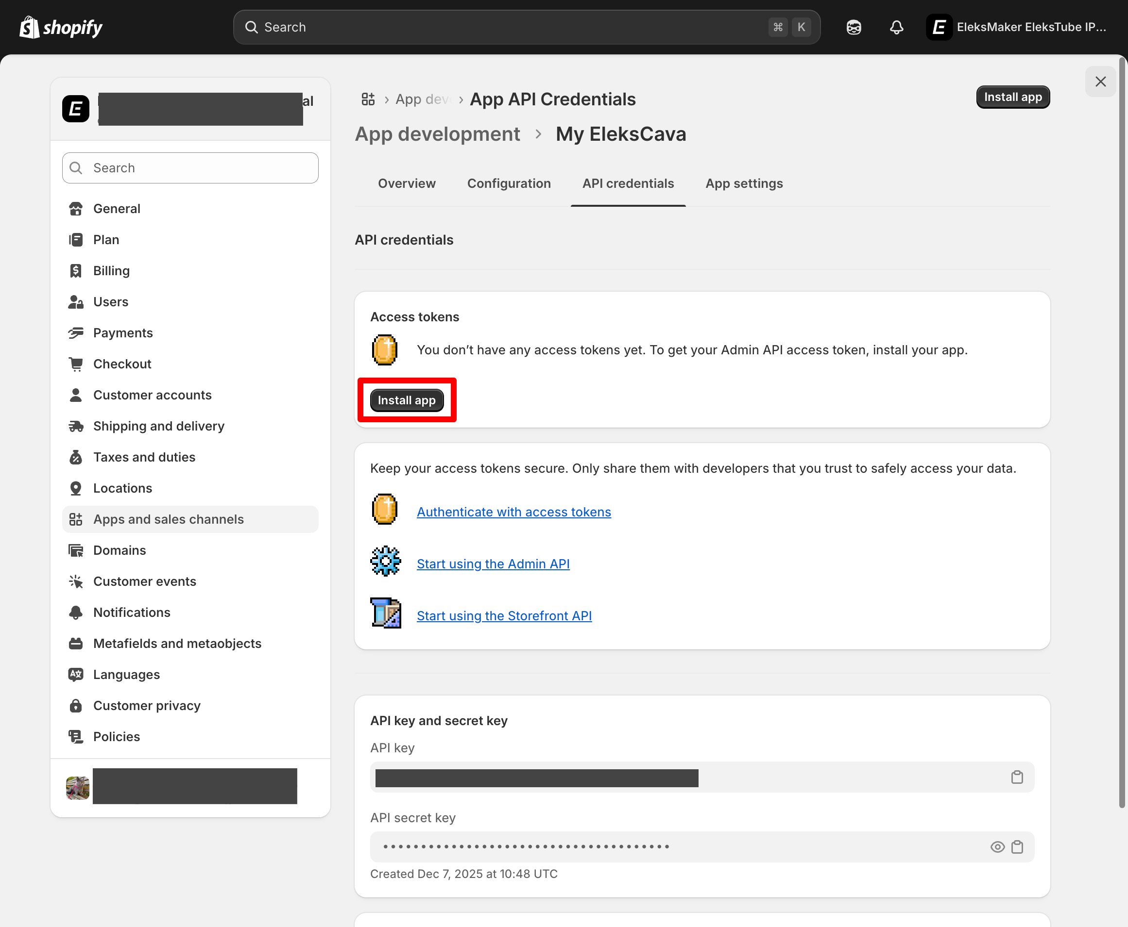 Install Shopify Custom App